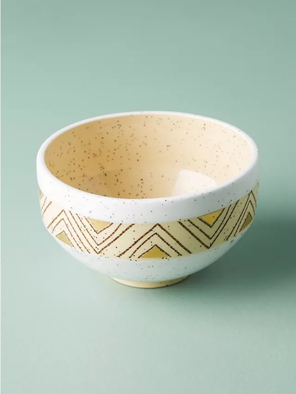 Cathy Terepocki Anthropologie Anthro Ontario White Yellow Chevron Border Bowl